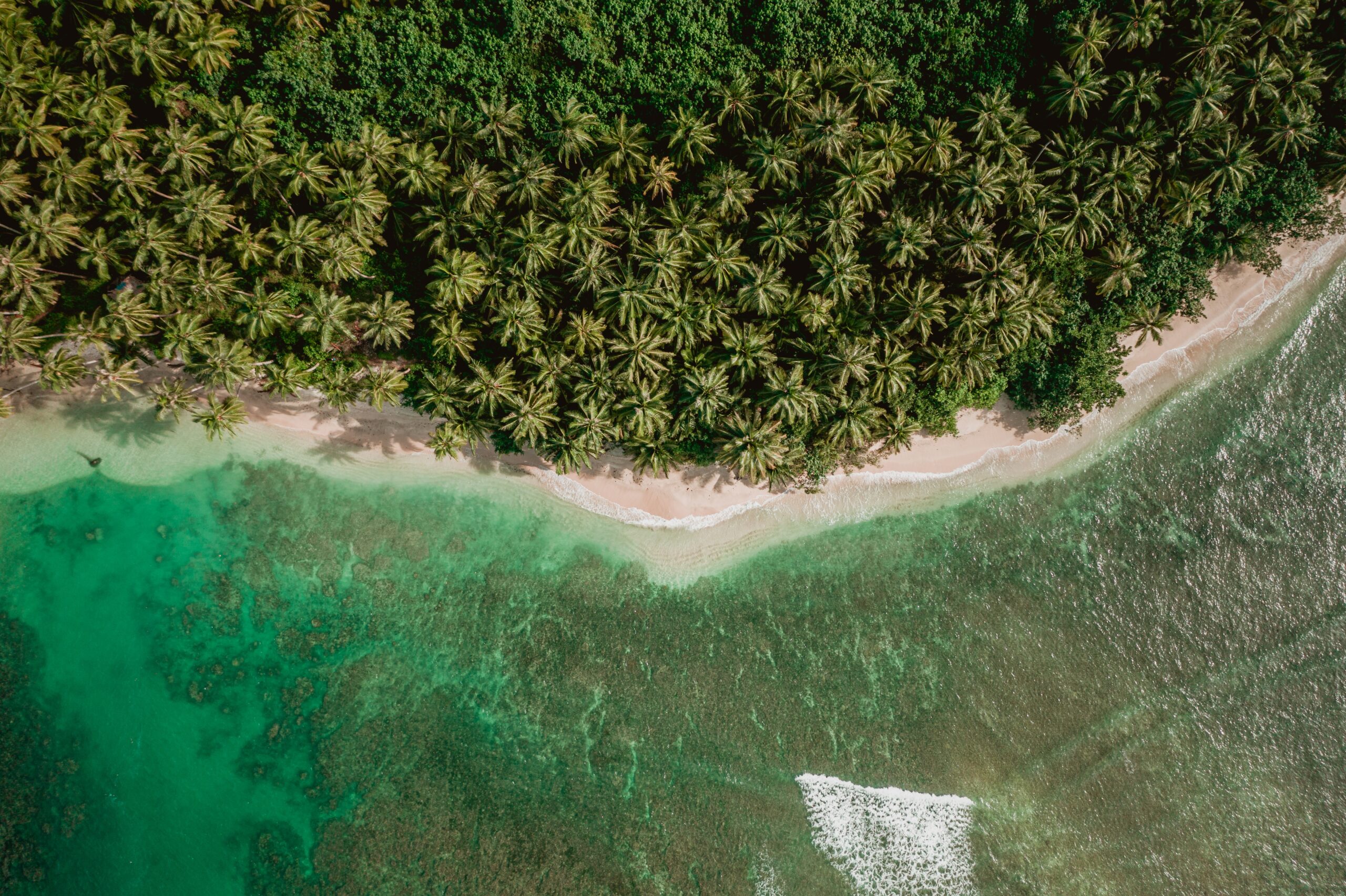 mesmerizing view of the coastline with white sand and turquoise clear water in indonesia